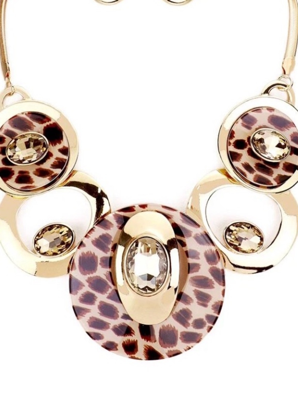 New Natasha Gold Leopard Print Statement Necklace with Crystal Accents